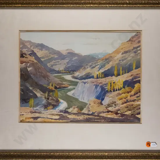 Charlton Edgar - framed watercolour - "Atumun on the Shotover" H-240 W-330