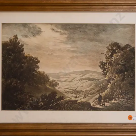 framed etching - landscape H-260 W-400