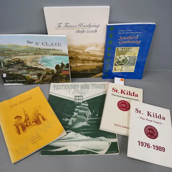 7 local history books - Otago Early Settler's Museum, St. Kilda, St. Clair, Taeri, etc.