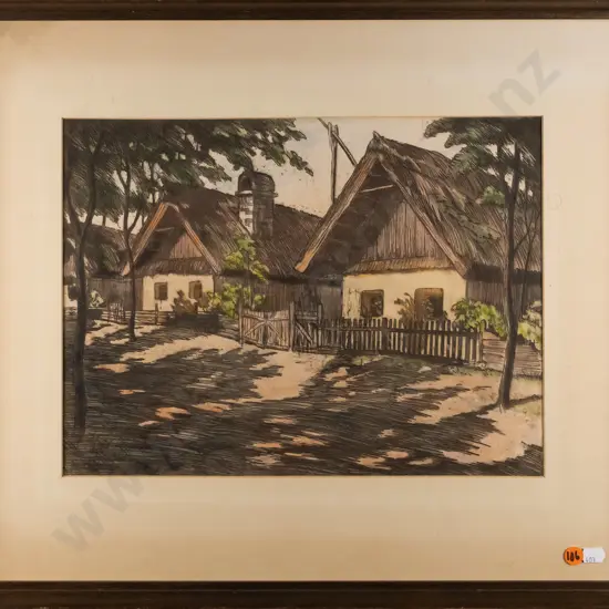 framed etching - houses  H-260 W-360