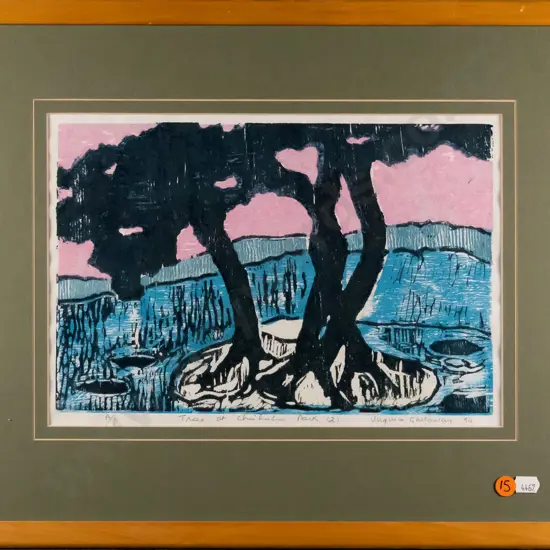 Virginia Gallaway "94 - framed A/P print - "Trees at Chisholm Park (2)" H-200 W-300