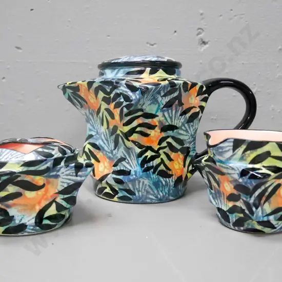 1980s Steiner Studio of NZ teapot, creamer, sugar H-160