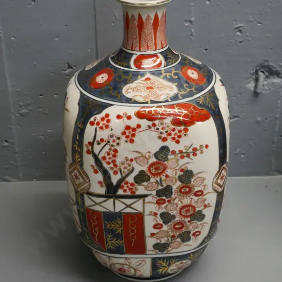 large Japanese traditional hand-painted blossom pattern vase H-380 D-200 at widest