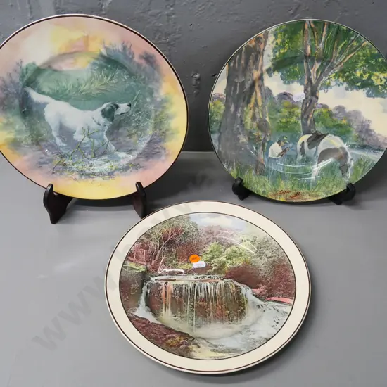 3 Royal Doulton cabinet plates - No D6313 dog and D5633 horse & rider and Weeping Rock - each D-265