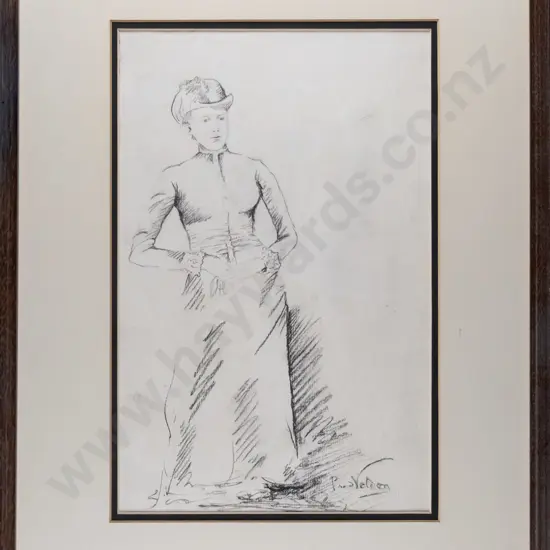 illegible signature - framed pencil - female portrait H-320 W-200