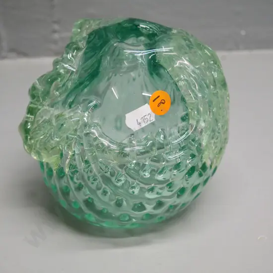 clear green art glass basket-motif vase H-140 D-130