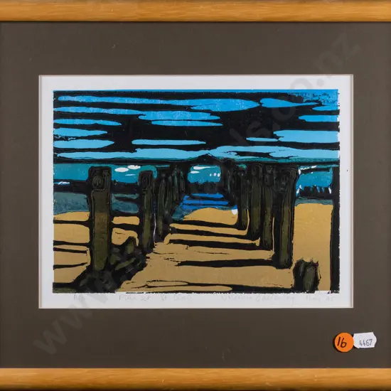 Virginia Gallaway "95 - framed A/P print - "Piles at St Clair" H-150 W-210