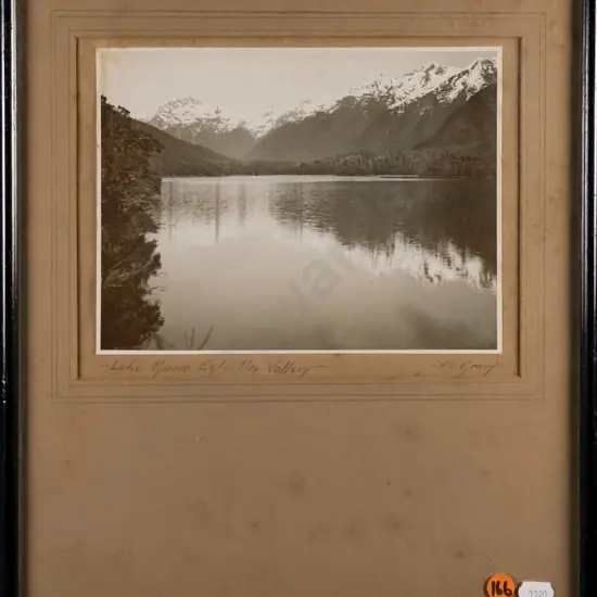framed black and white FS Gray photograph - Lake Gunn Eglinton Valley H-150 W-190 (foxing to mat)