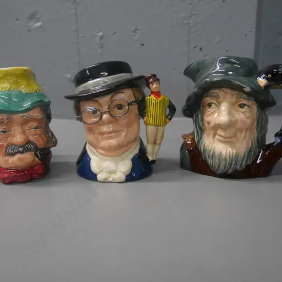 3x Toby jugs - Mr Pickwick, gaffer, Rip van Winkle (small flecks and chips) H-100