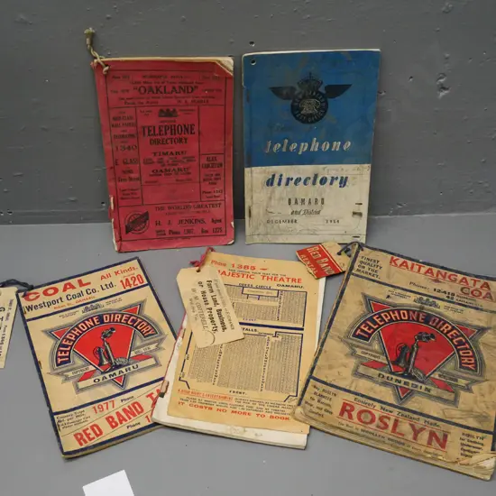 vintage telephone directories - Oamaru, Timaru, Dunedin - wear & damage, one is missing cover