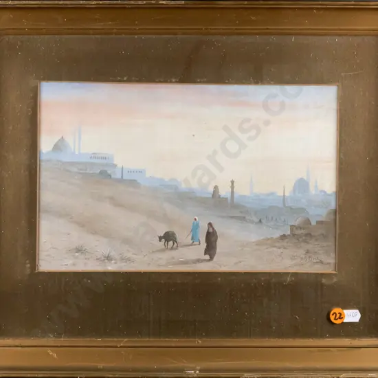 gilt framed watercolour - Middle  Eastern scene H-170 W-270 (frame in poor condition)