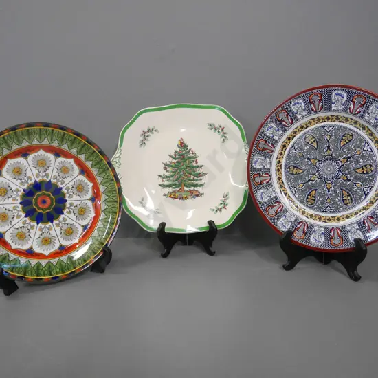 3x cabinet plates; Doulton Cyprus Wedgwood Indian, Spode Christmas tree