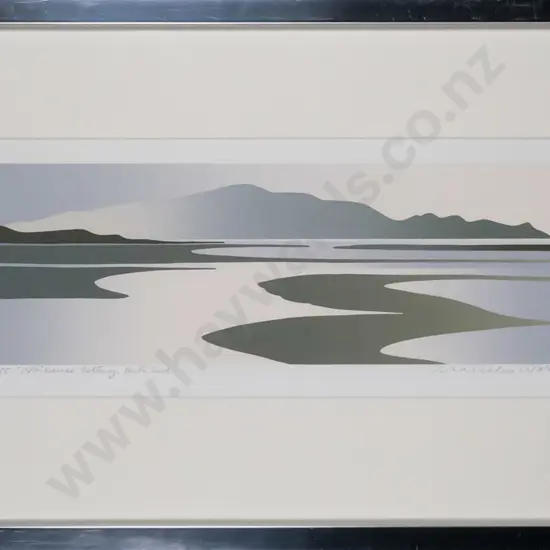 Malcolm Warr '83 - framed ltd edition screenprint 51/155 - "Waikanae Estuary, South End" H-130 W-380