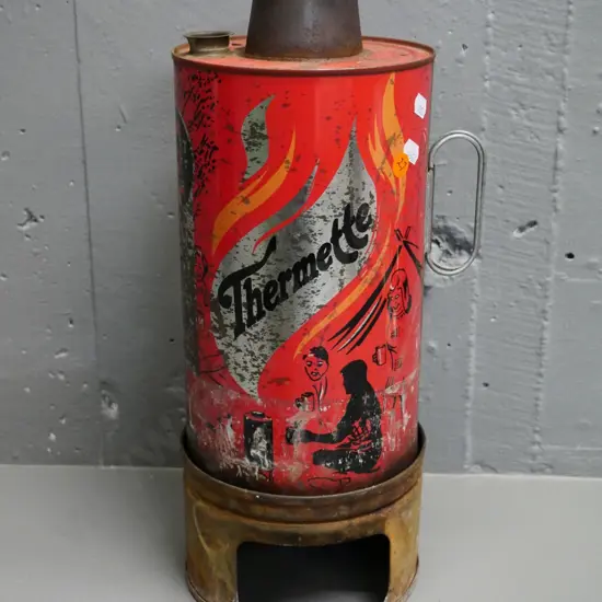 vintage thermette with printed motifs - some corrosion and paint wear H-400