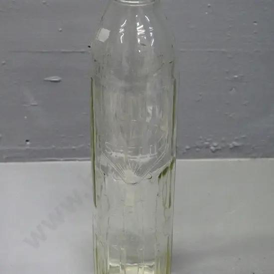 vintage Shell One Quart clear glass oil bottle H-365