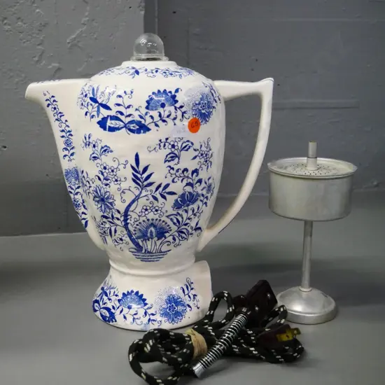 blue and white ceramic electric coffee perc H-300