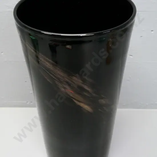 large black glass vase with copper metallic decoration H-390 Diameter 200 at rim