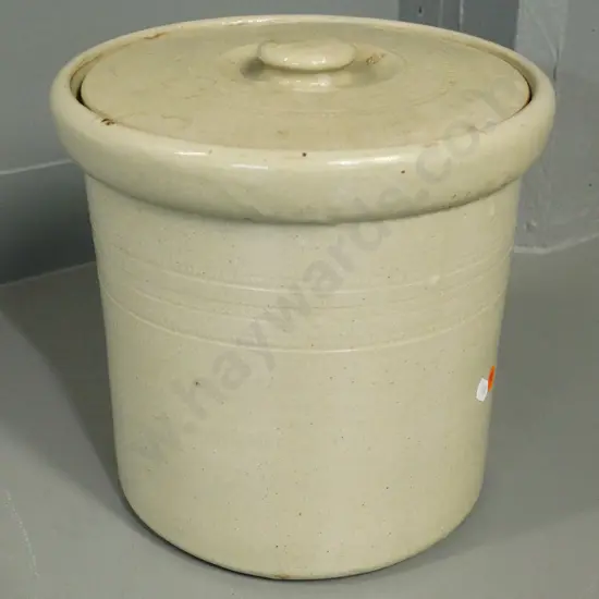 stoneware wide-mouth lidded crock - marked '14' H-240 D-250