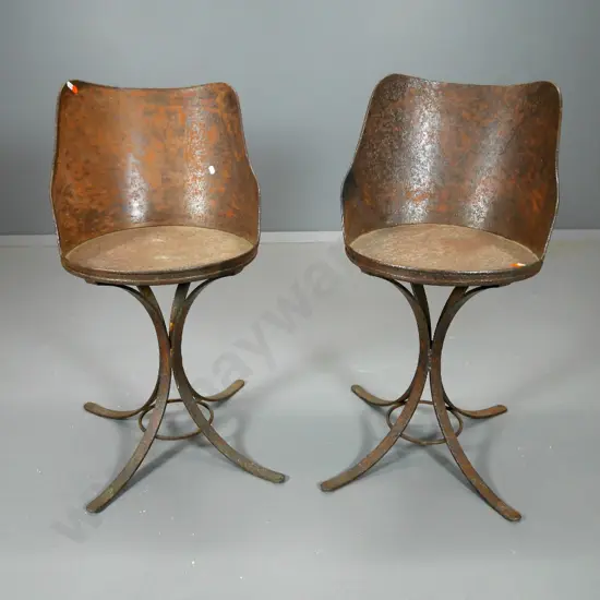 2x steel industrial style curved back stools - some corrosion H-720 W-400 D-440