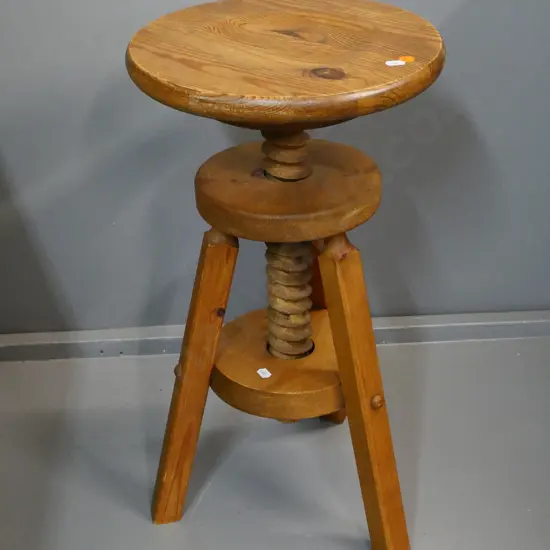 vintage adjustable-height wooden stool H-570 as photographed (seat top loose)