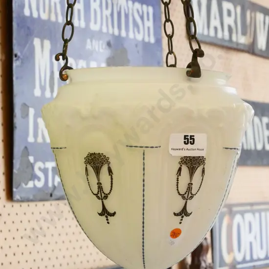 frosted milk glass light shade with copper journal and attachments H-270 W-270