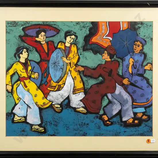 framed screenprint? - dancing people H-370 W-470