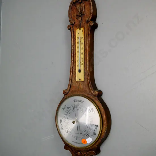 faux-wood oak-look composite Weathermaster wall barometer-thermometer H530 W160