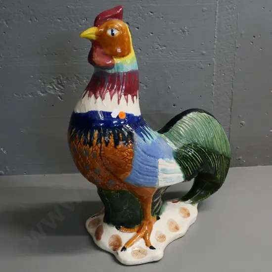 large ceramic Majolica-style cockerel - H-500 W-400