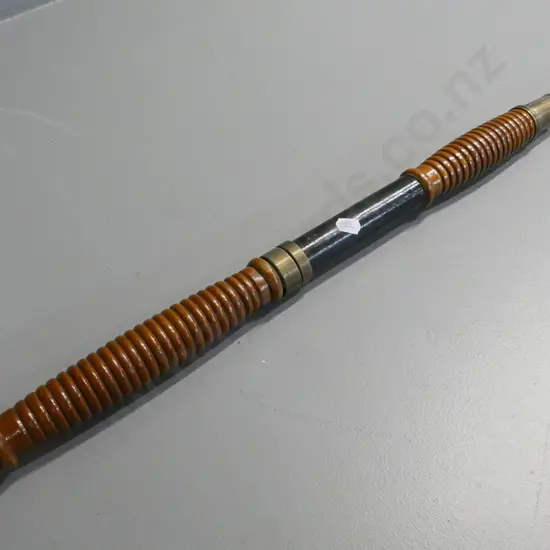 vintage 3-piece timber fishing rod - some wear, wood shaved away for reel fitting, missing one guide L-2500