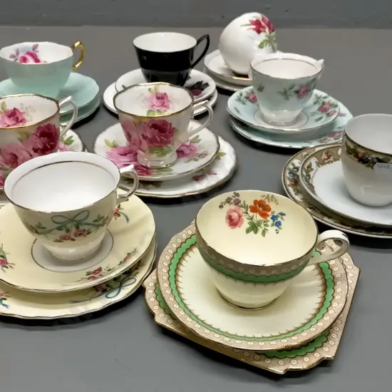 9x trios - Royal Albert, Colclough, Aynsley, Victorian