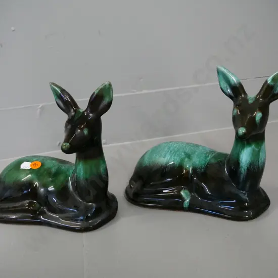 Blue Mountain pottery - pair of resting faun figures - H-170 L-200