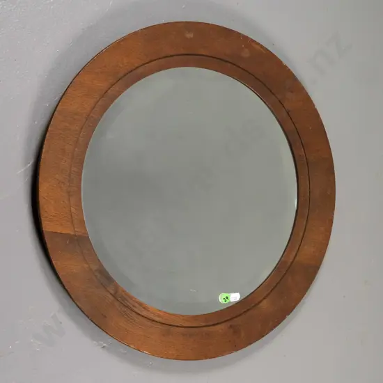 circular wood framed bevelled edge wall mirror Diam-470