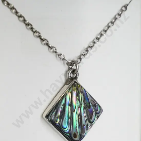 paua shell necklace stamped silver