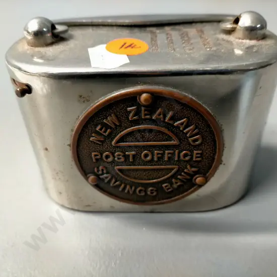 New Zealand Post Office metal savings box - some rusting to base H-60 W-90