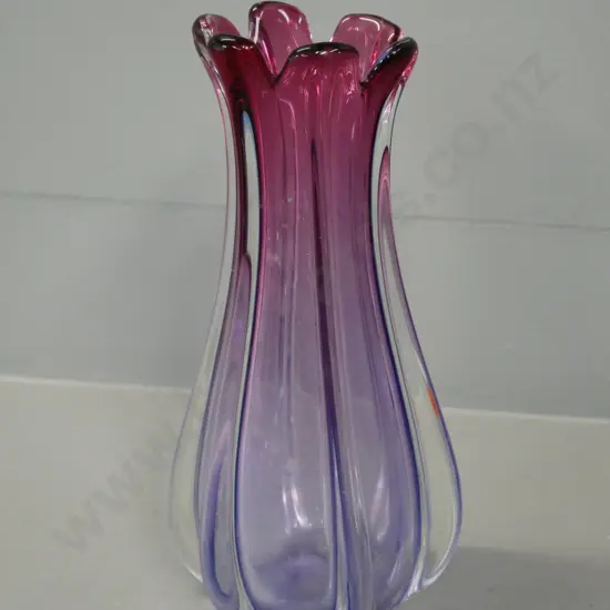 art glass vase - mauve-purple with scalloped top H-230