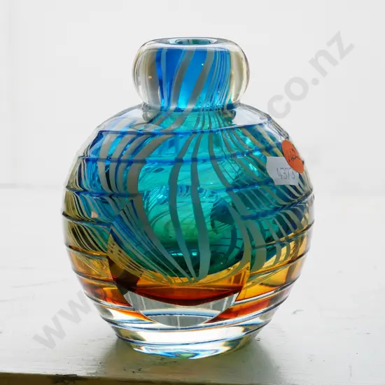 heavy art glass multi colour swirl bud vase H-120