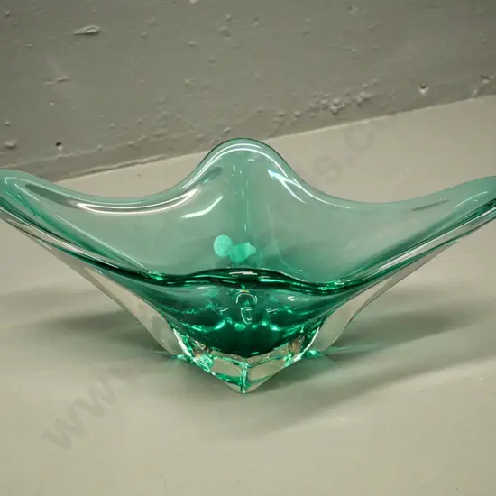 teal heavy art glass bowl H-120 L-320