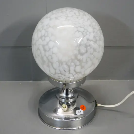 deco chrome bedside lamp with cloud glass globe shade - not working, switch needs attentionH-270