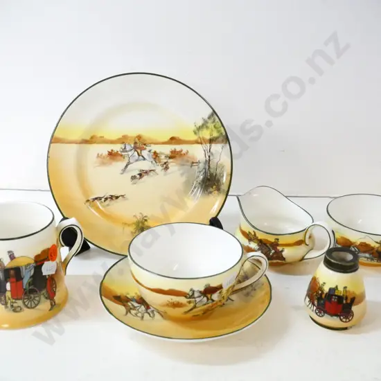 5 pieces Royal Doulton - 3 Coaching Days ware and 2 Hunting Scenes