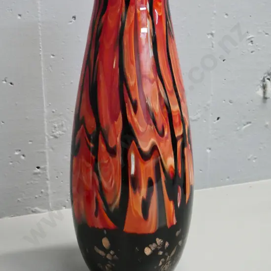heavy art glass vase - flame on black H-380