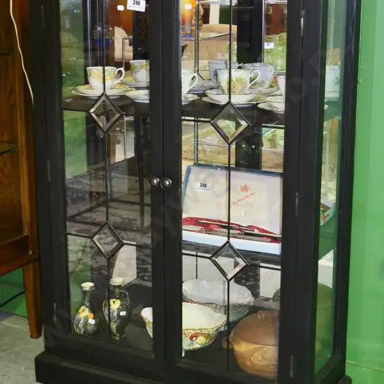 Outback Furniture display cabinet w/ leadlight doors, mirrored back, 2 adjustable shelves H1140 W790 D280