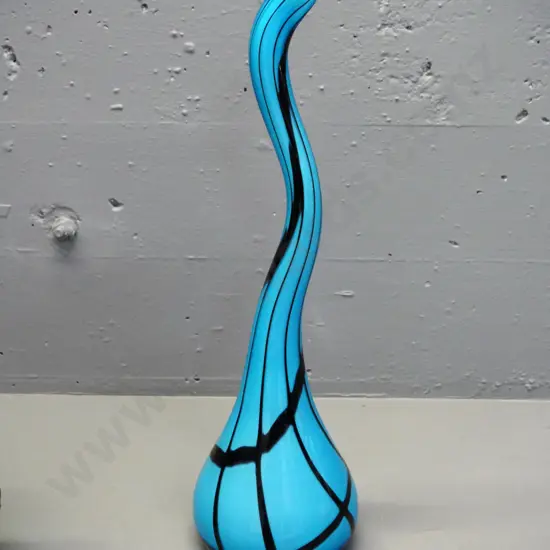 teal and black art glass vase H-450
