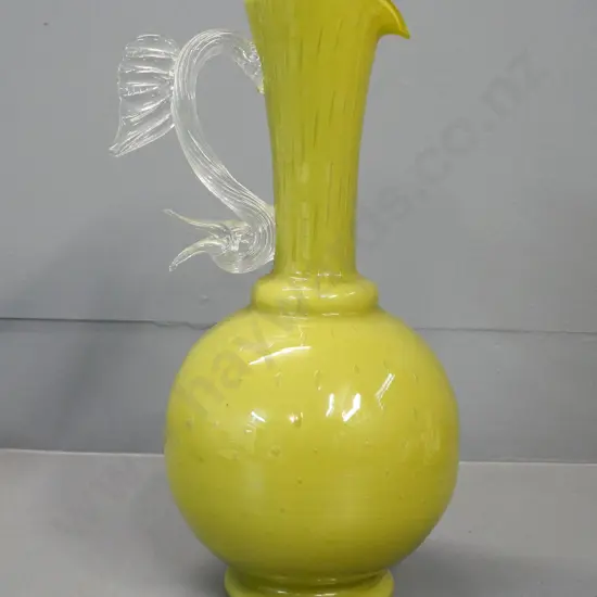 green glass jug with clear glass bird-motif handle H-330