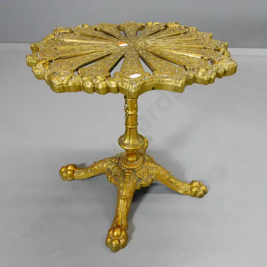 ornate cast brass pedestal side table H400 D400