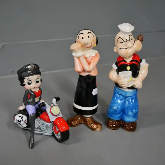 2 salt & pepper sets - Popeye H-190 and Olive Oyl, and 2-piece Betty Boop and motorbike