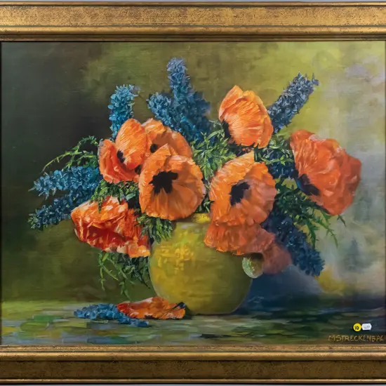 framed M Streckenbach print - still life flowers H-550 W-700