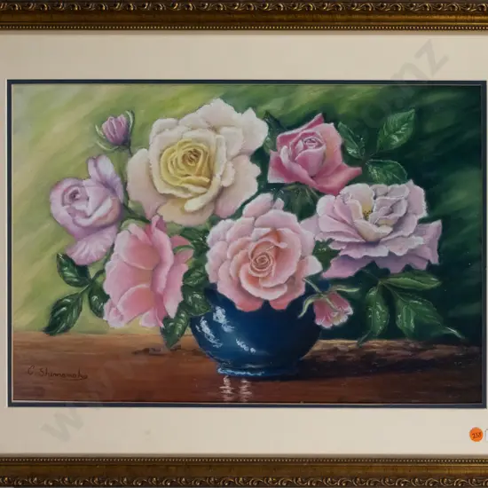 Cathryn Shemansky - gilt framed pastel - still life roses H-330 W-490