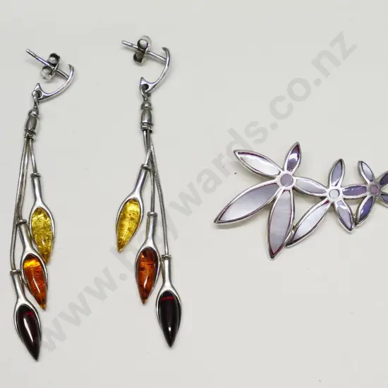 silver pendant [no chain] & pair of  silver earrings both stamped 925