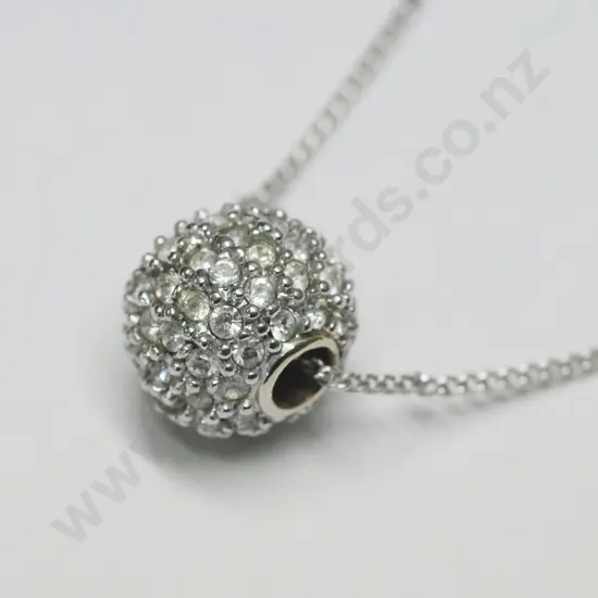 silver cz ball pendant chain stamped 925 Italy