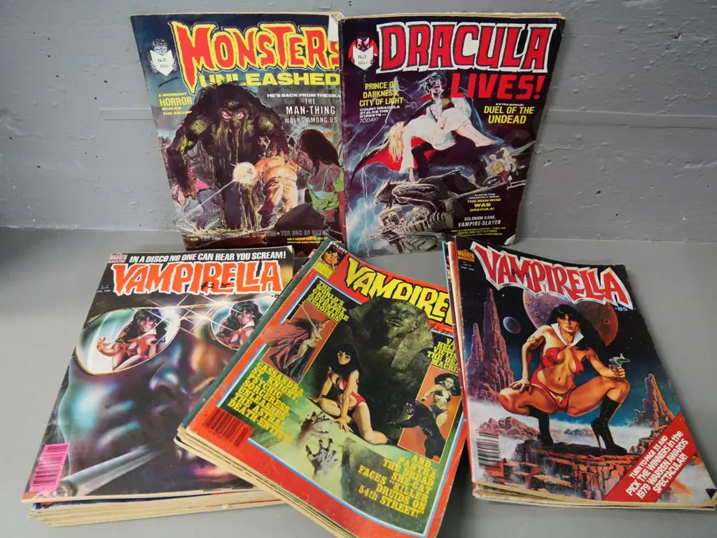 assorted 1970s and 80s back-issues of Vampirella magazine plus a few others - all have wear Image 1++